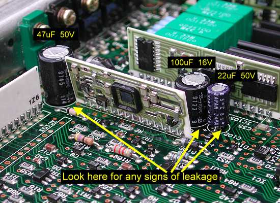 Where to look for leaking capacitors